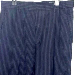 Vintage BANANA REPUBLIC Blue 100% Wool Pants Pleated Striped Trouser Men 36 x 34
